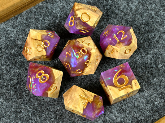 Glorious - Red Mallee Burl Hybrid Dice Set for dnd ttrpg