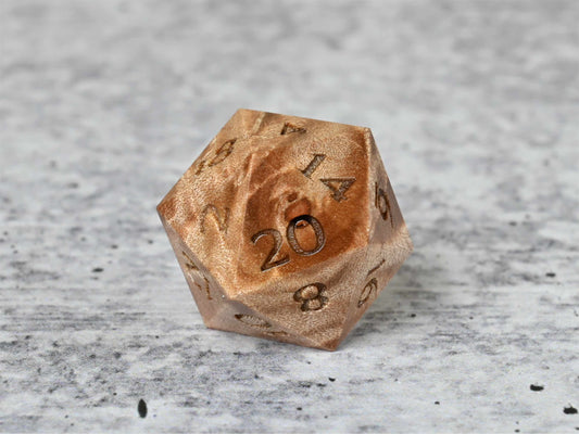 Maple burl wood d20 dice for dnd ttrpg