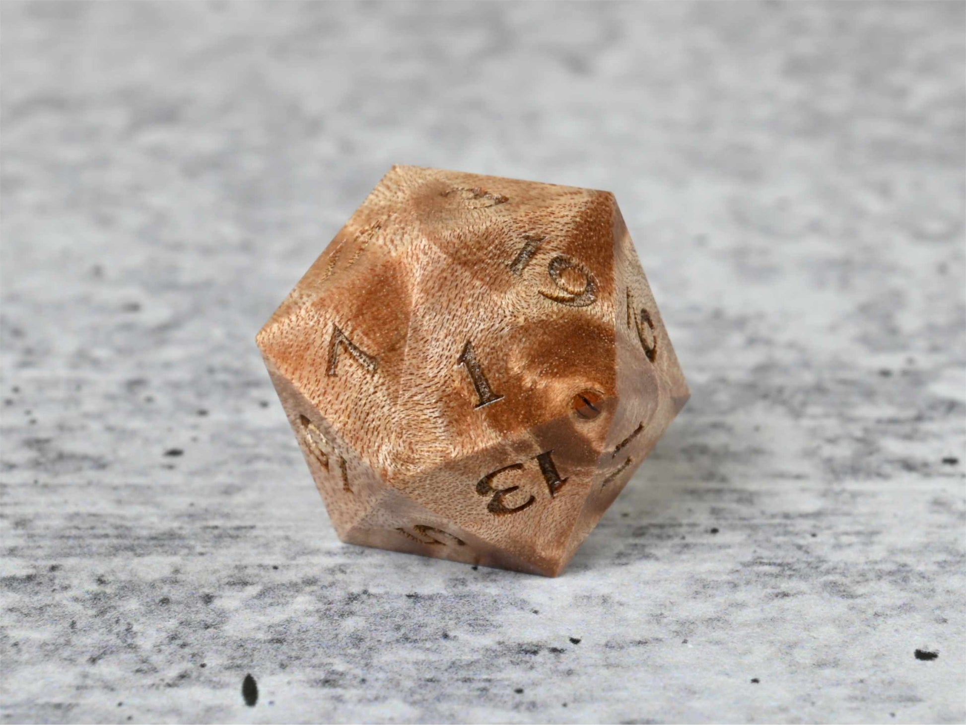 Maple burl wood d20 dice for dnd ttrpg