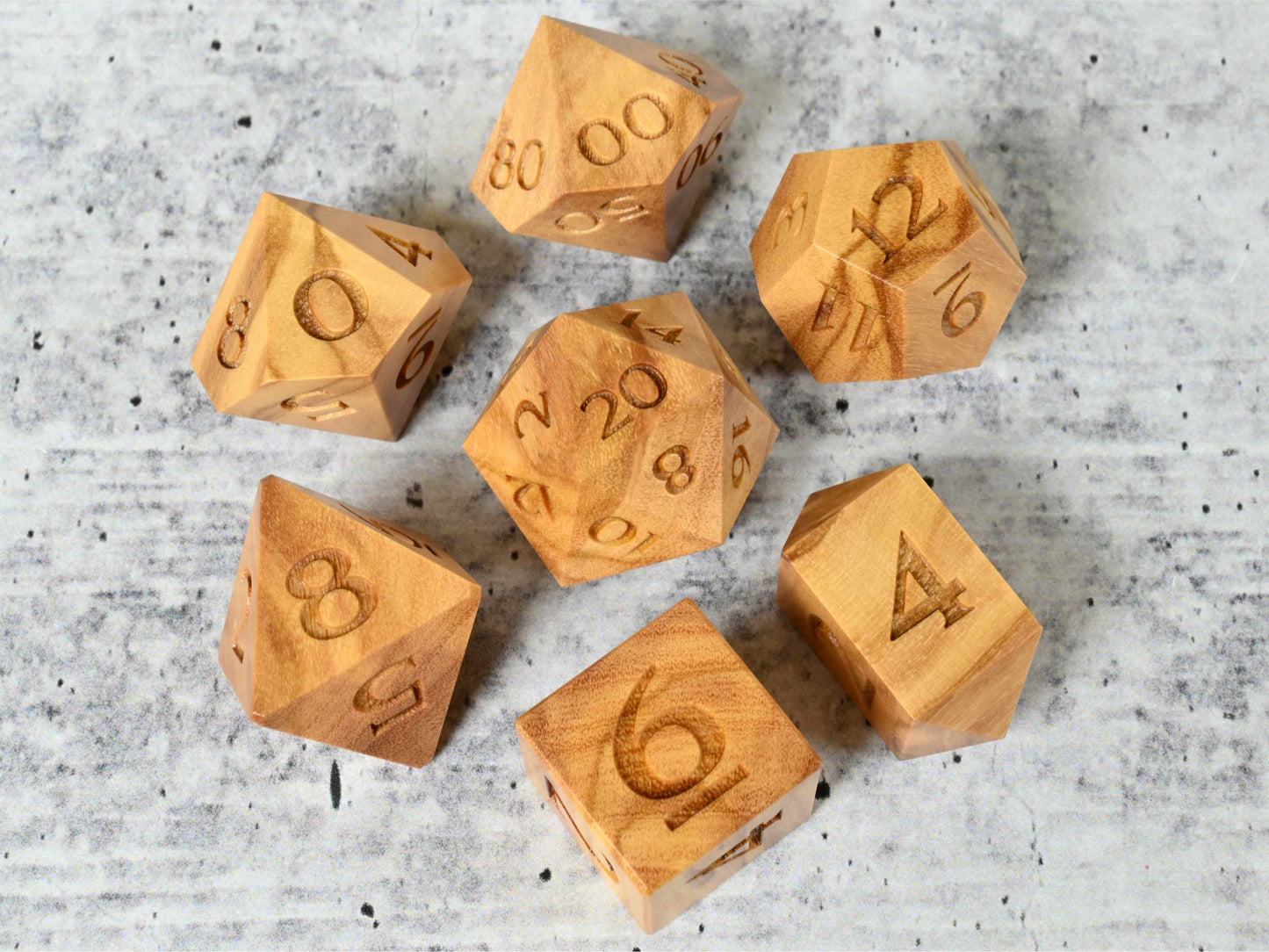 Olivewood dice set for dnd ttrpg 
