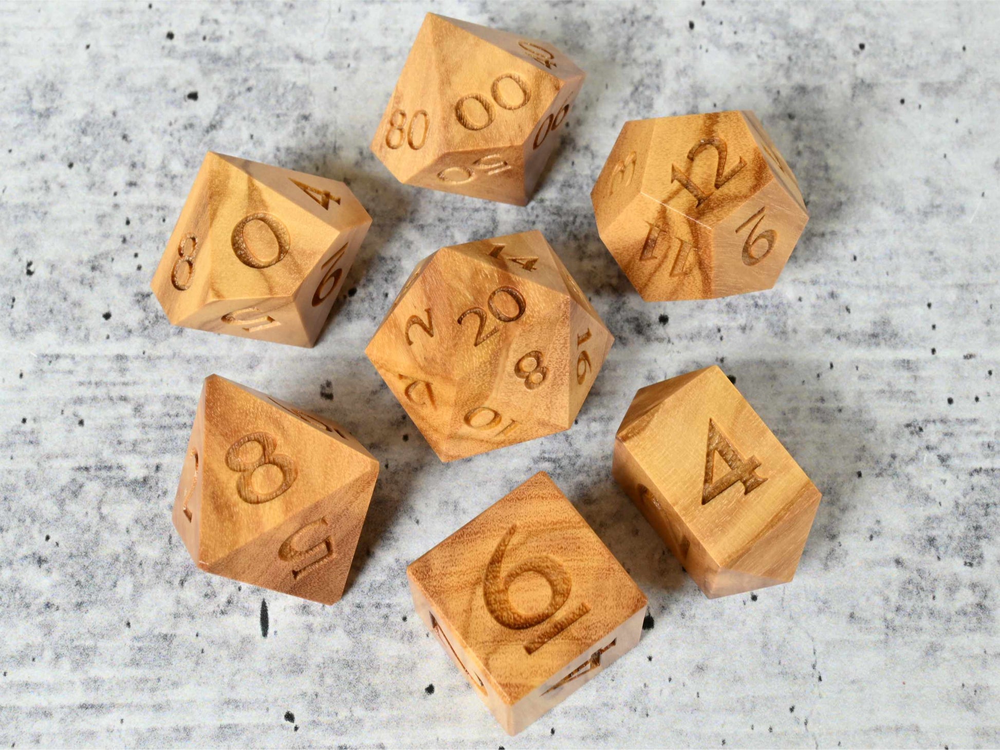 Olivewood dice set for dnd ttrpg 