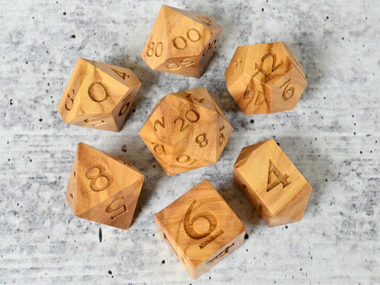 Olivewood dice set for dnd ttrpg 