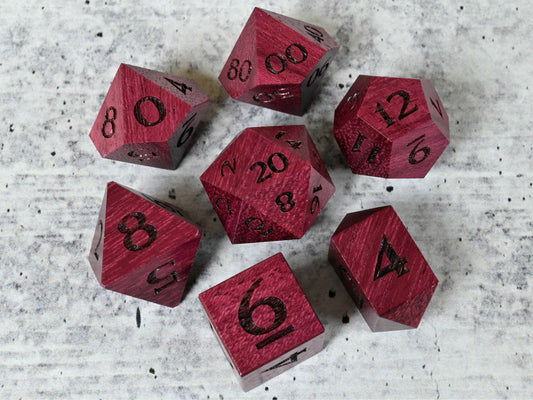 Purpleheart wood dice set for dnd ttrpg 