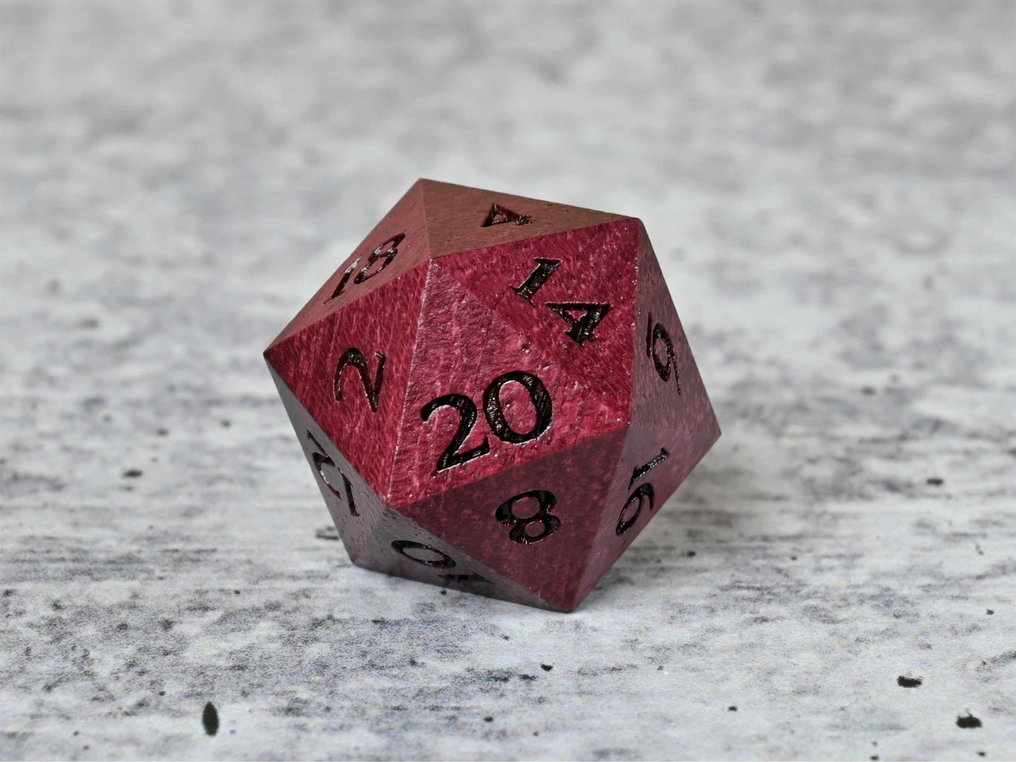 Purpleheart wood d20 dice for dnd ttrpg