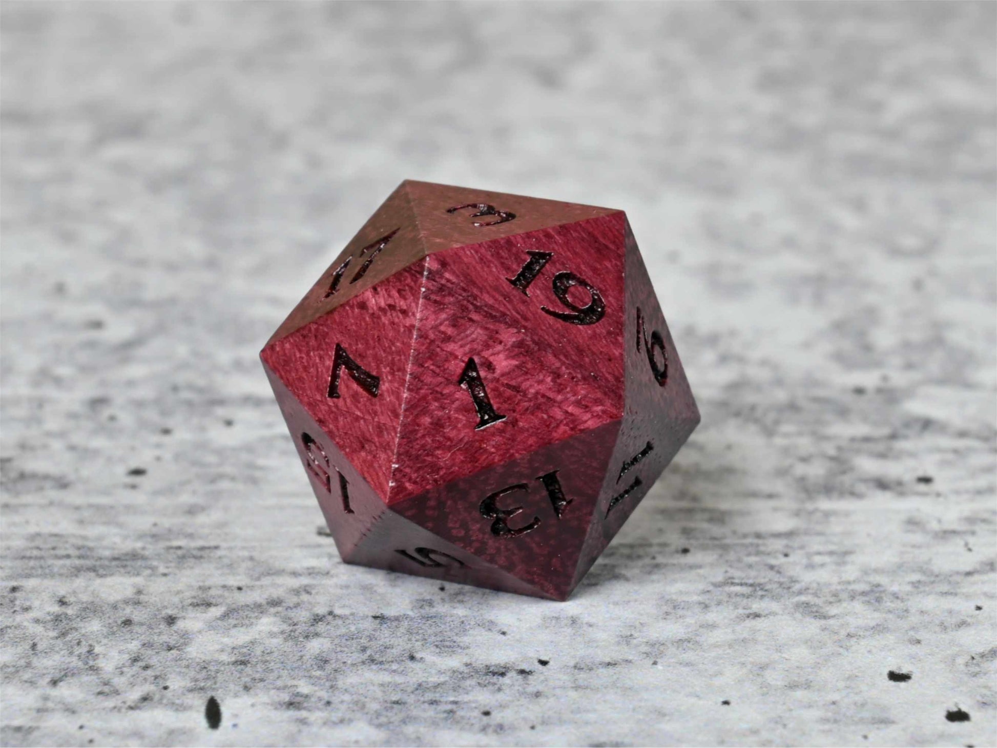 Purpleheart wood d20 dice for dnd ttrpg