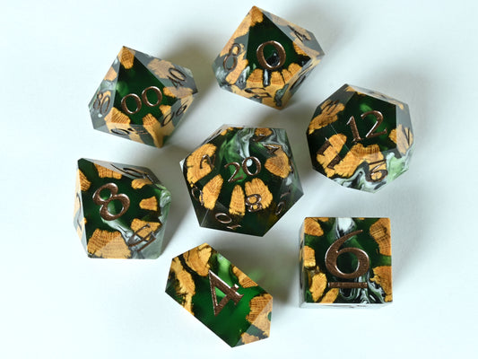 Creeping Rot Cholla wood and resin hybrid dice set for dnd ttrpg