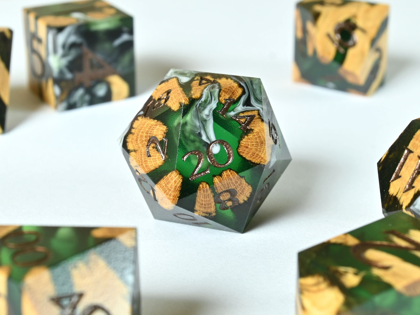 Creeping Rot Cholla wood and resin hybrid dice set for dnd ttrpg