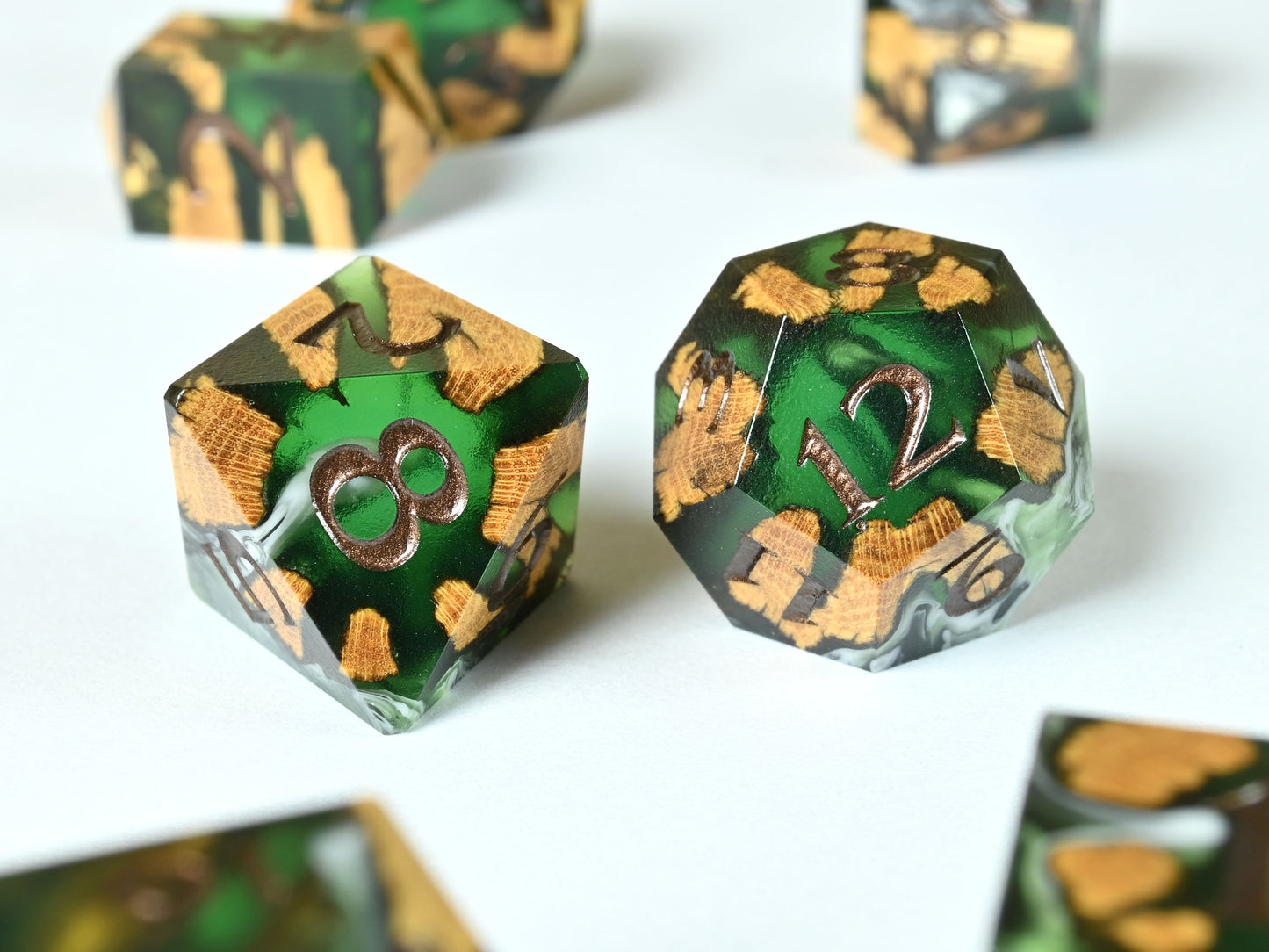 Creeping Rot Cholla wood and resin hybrid dice set for dnd ttrpg