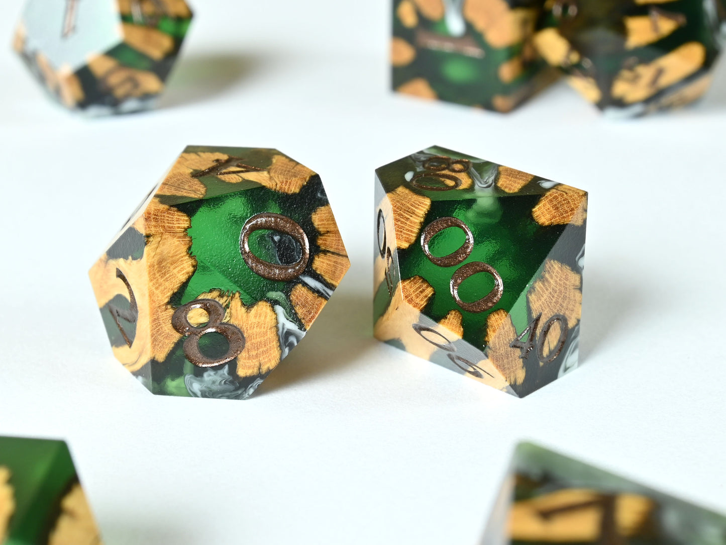 Creeping Rot Cholla wood and resin hybrid dice set for dnd ttrpg