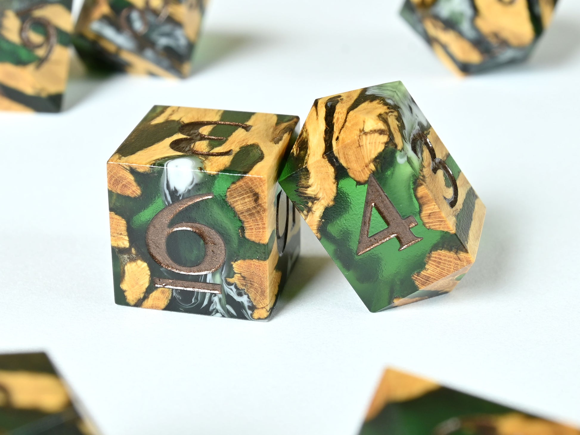 Creeping Rot Cholla wood and resin hybrid dice set for dnd ttrpg