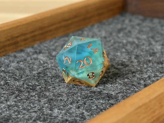 Shoreline brown mallee burl wood and resin d20 dice for dnd ttrpg