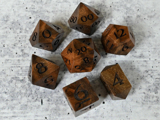 Walnut Burl wood dice set for dnd ttrpg 