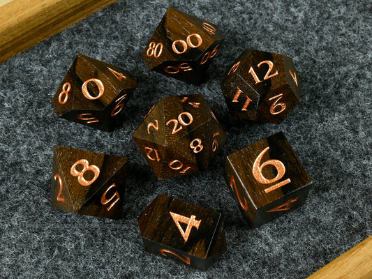 Ziricote wood dice set for dnd ttrpg