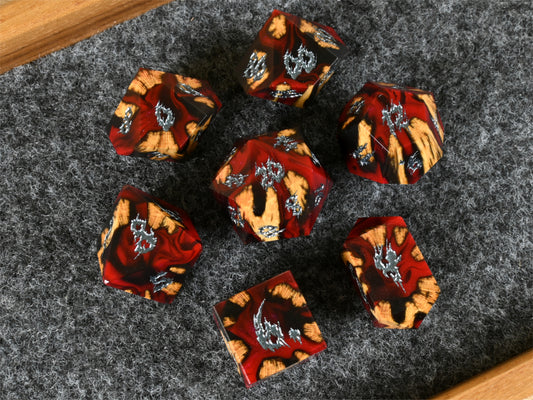 Blood curse cholla wood and resin hybrid dice set