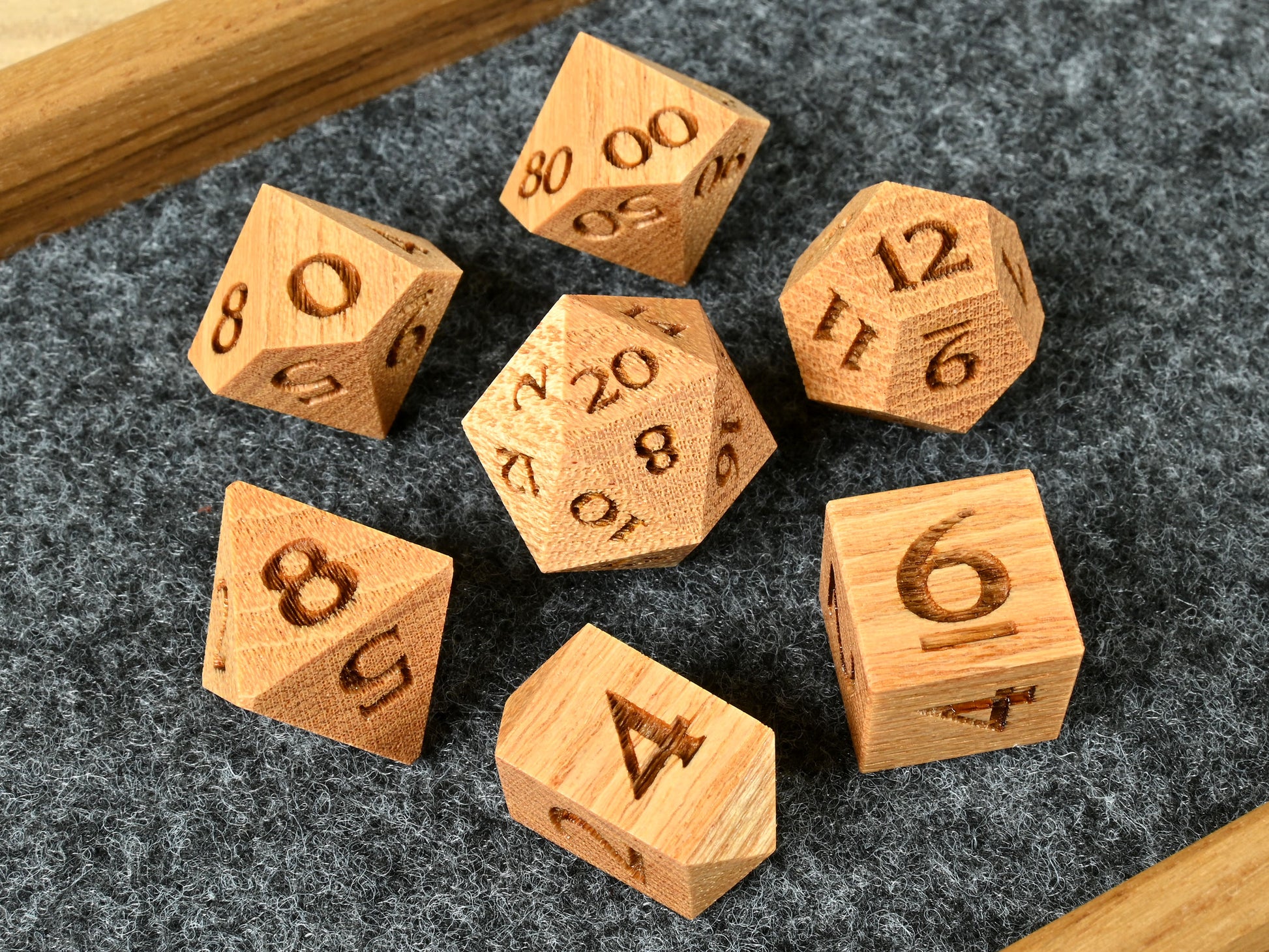 Coffeetree wood dice set for dnd rpg