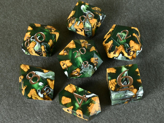 Creeping Rot Cholla wood and resin hybrid dice set for dnd ttrpg
