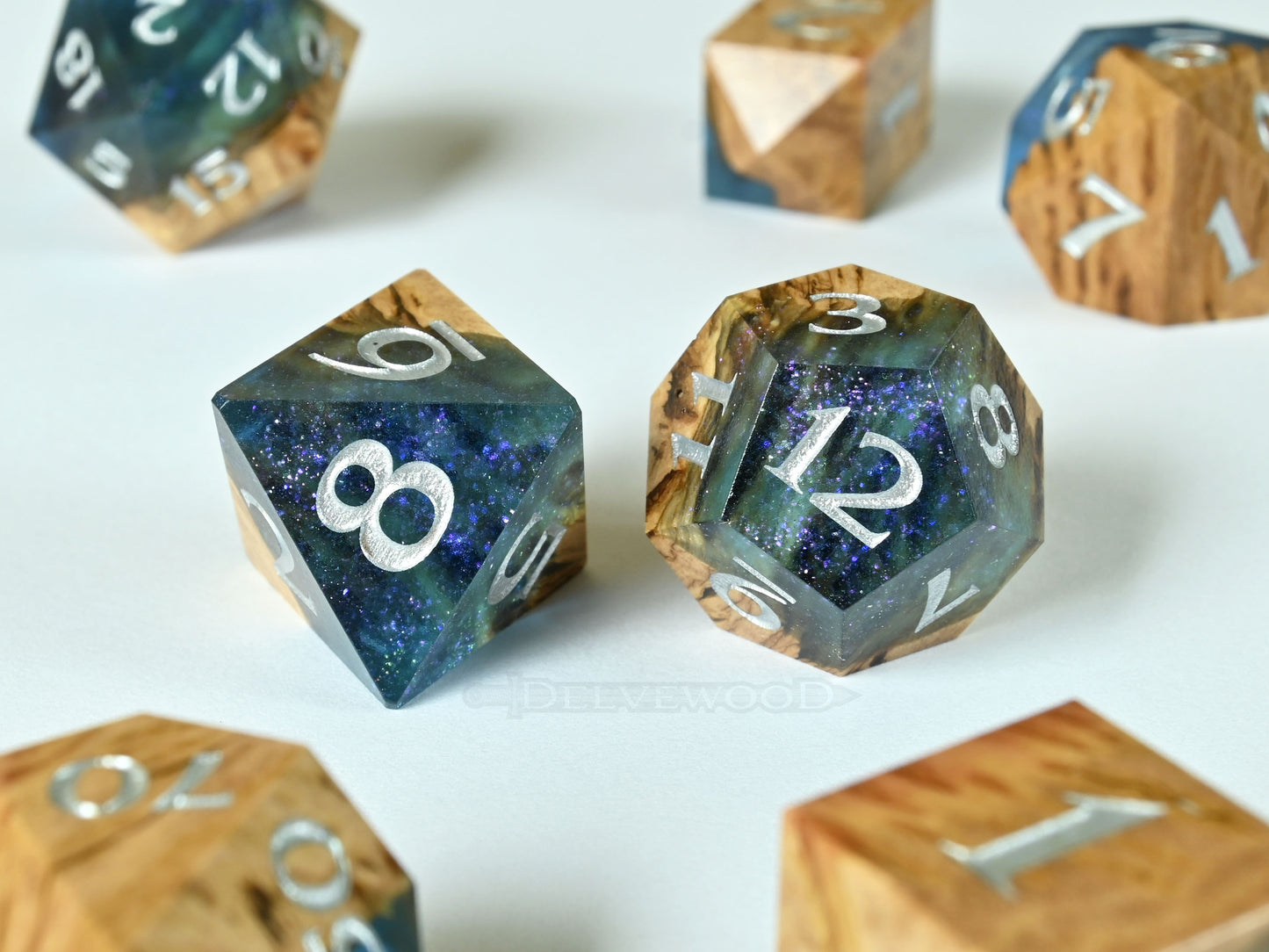 Font of Magic Coolibah burl wood and resin hybrid dice set for dnd ttrpg