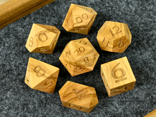 Olivewood dice set for dnd ttrpg