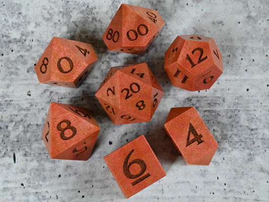 Pink Ivory wood dice set for dnd ttrpg