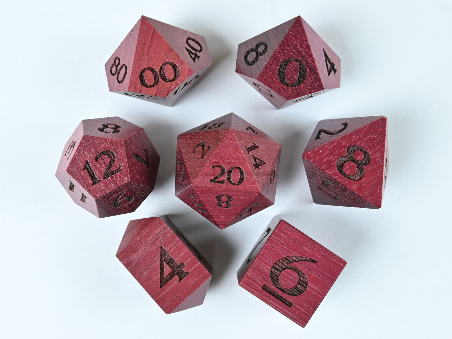 Purpleheart wood dice set for dnd rpg