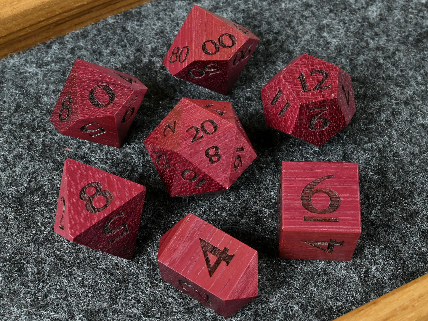 Purpleheart wood dice set for dnd rpg