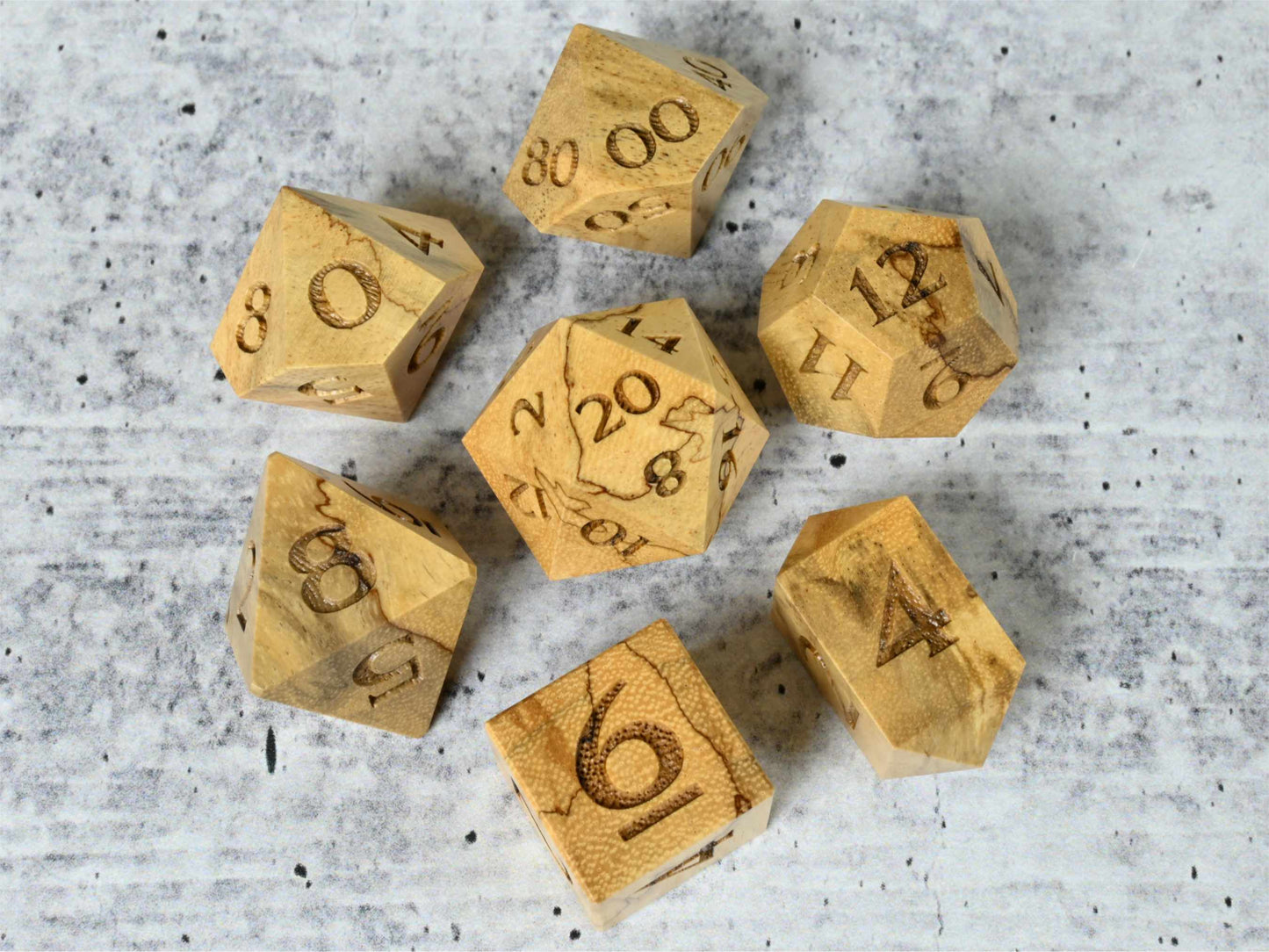 Spalted Tamarind wood dice set for dnd ttrpg 
