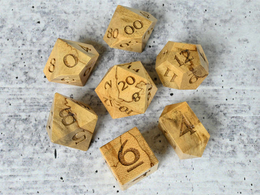 Spalted Tamarind wood dice set for dnd ttrpg 