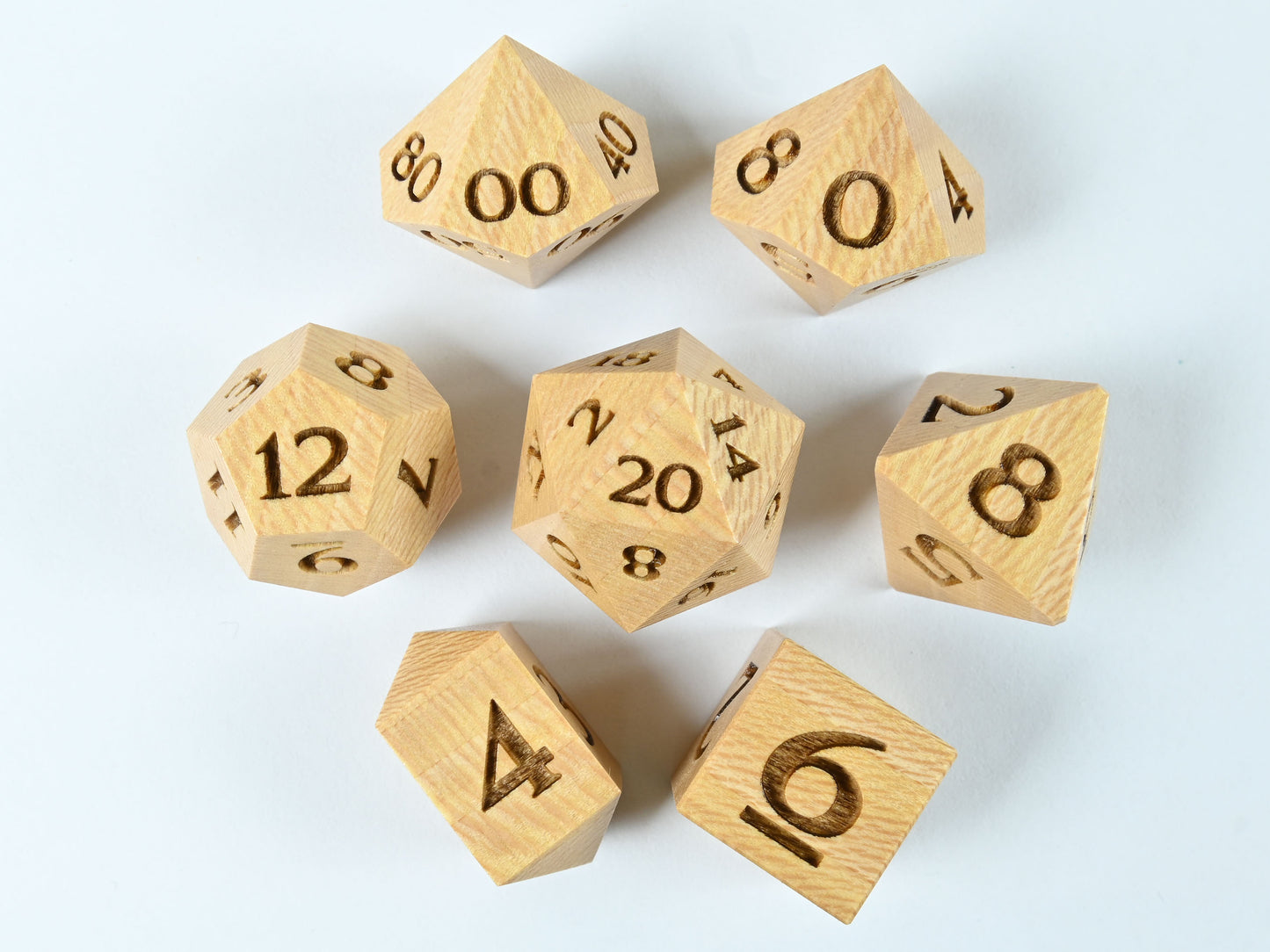 Sycamore wood dice set for dnd rpg
