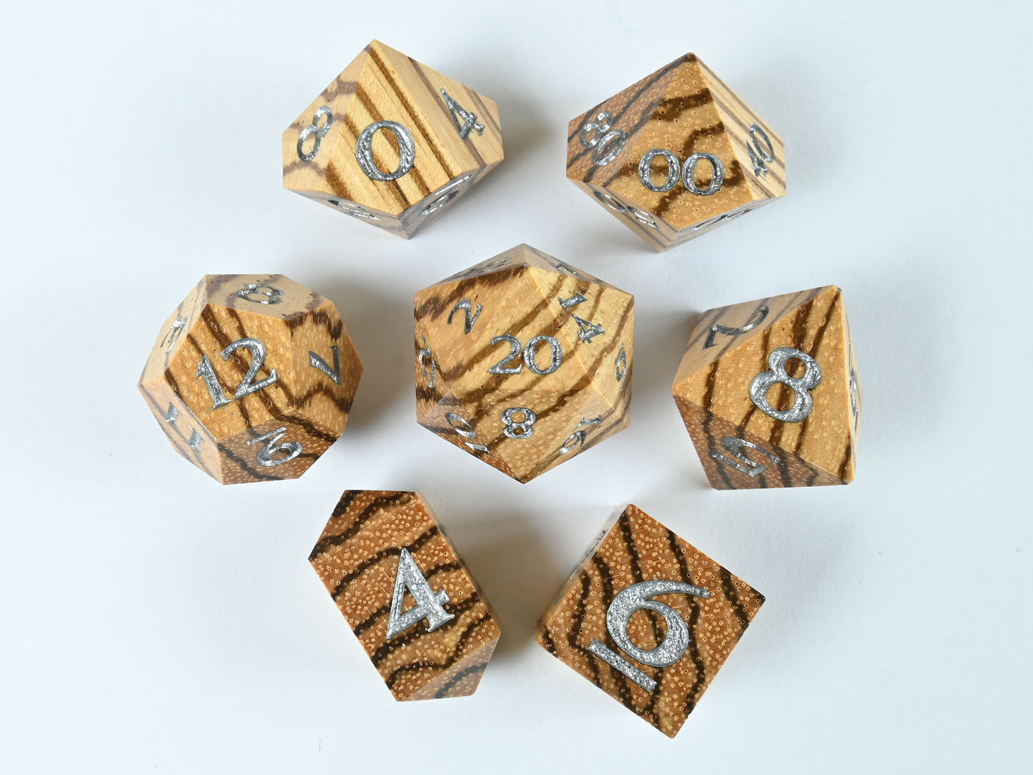 Zebrawood dice set for dnd rpg