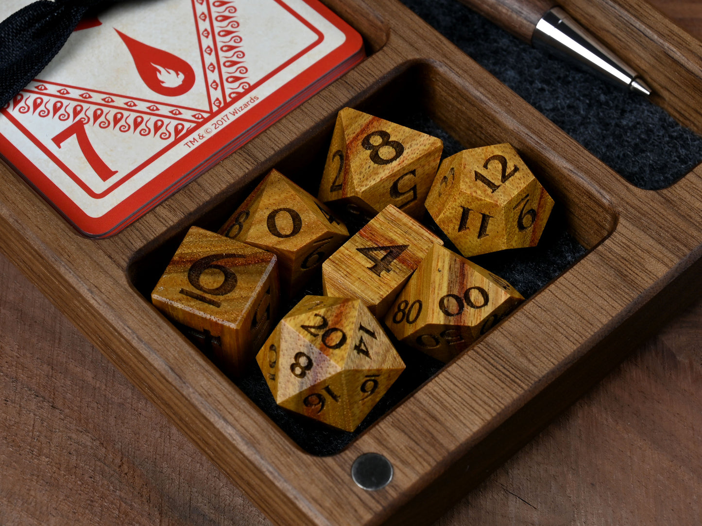 Canarywood polyhedral dice set, dnd dice, rpg dice for dungeons and dragons.
