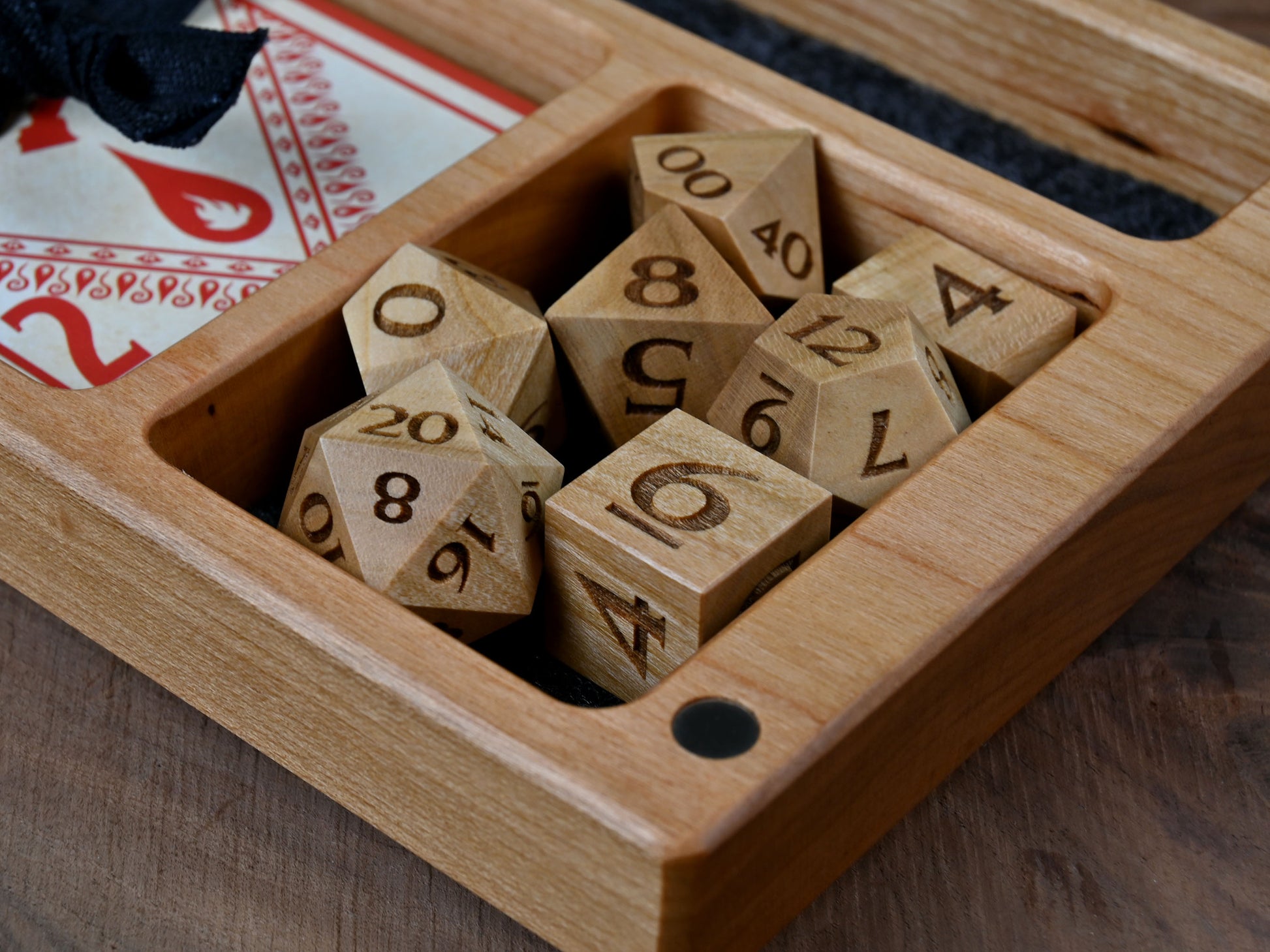 Cherry wooden dice set for dungeons and dragons rpg