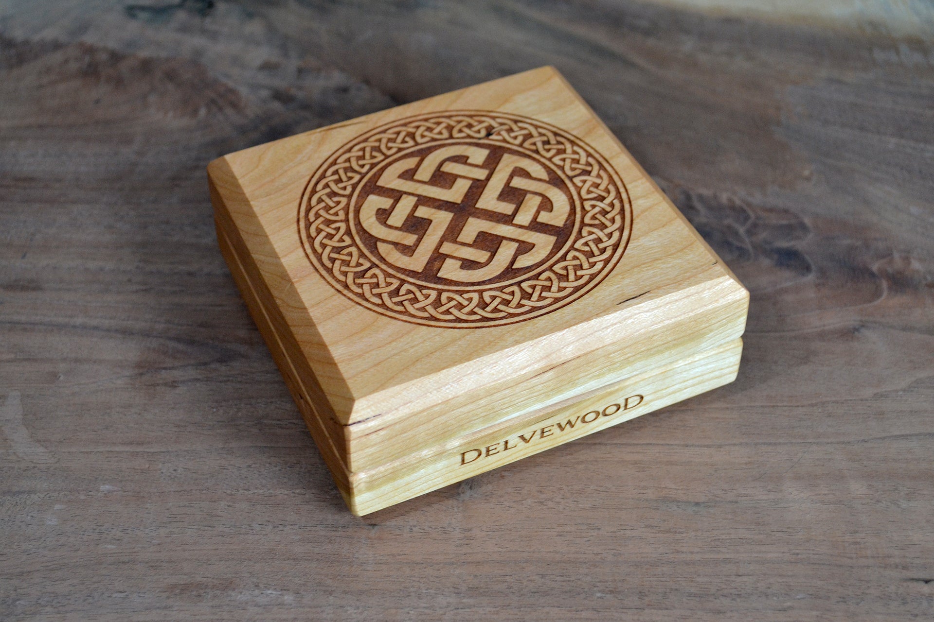 Little delver cherry dice box with celtic knot engraving for dnd D&D rpg