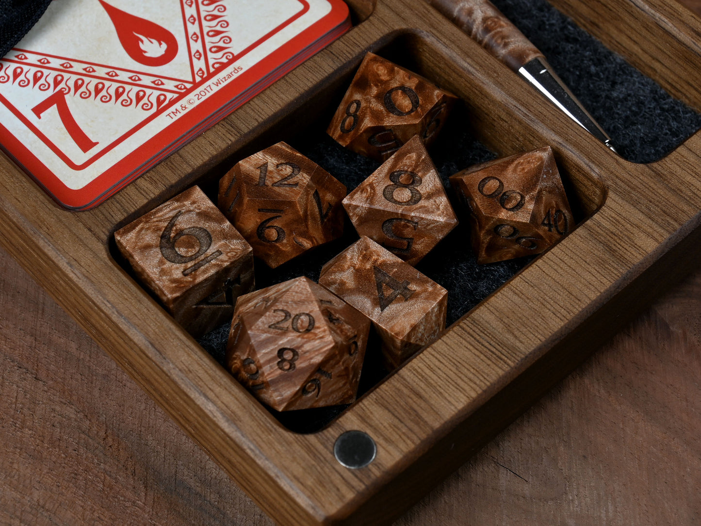 Stabilized maple burl dice set for dungeons and dragons rpg dnd