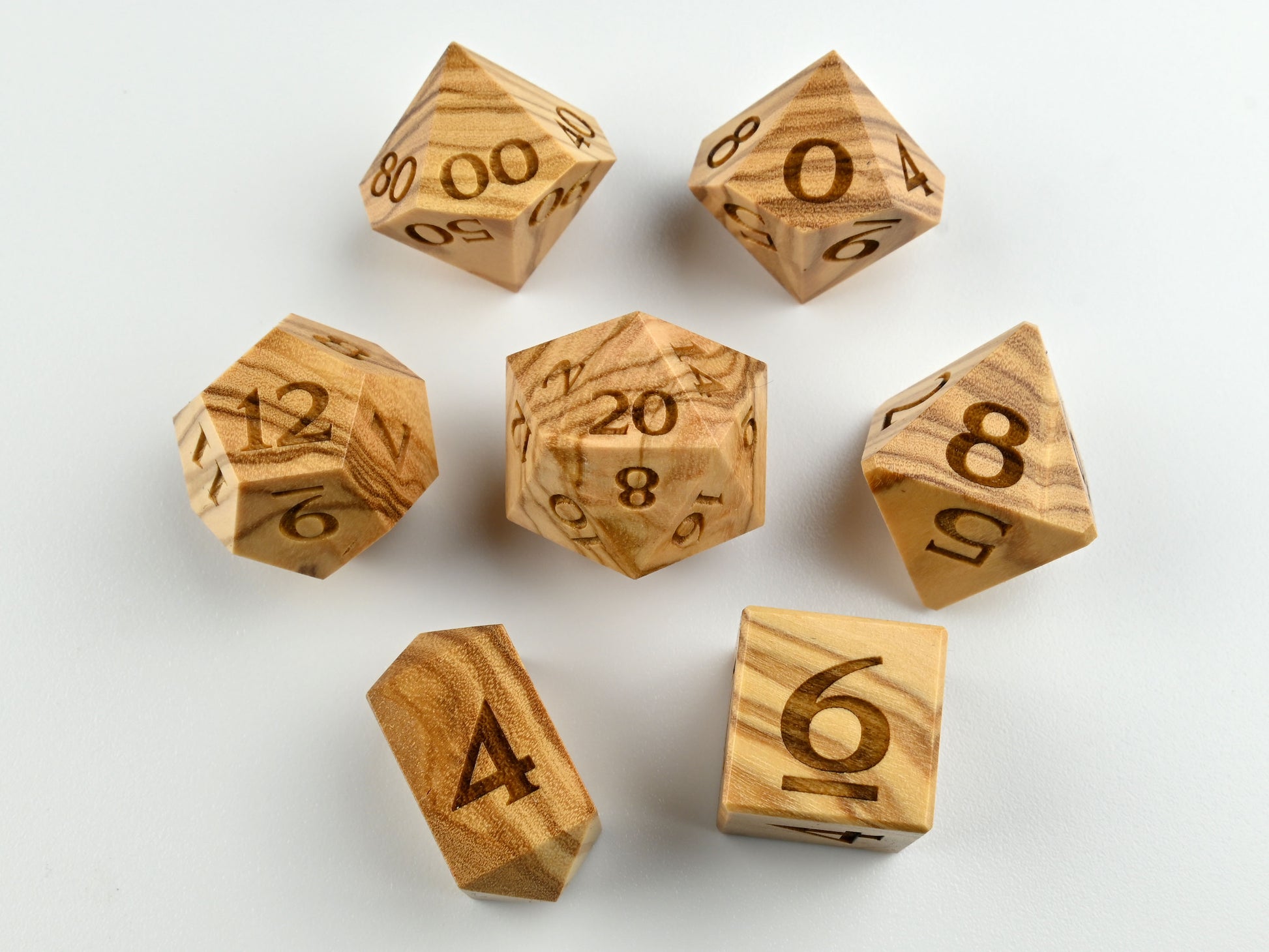 Olivewood dice set - polyhedral dice for dnd rpg dungeons and dragons D20