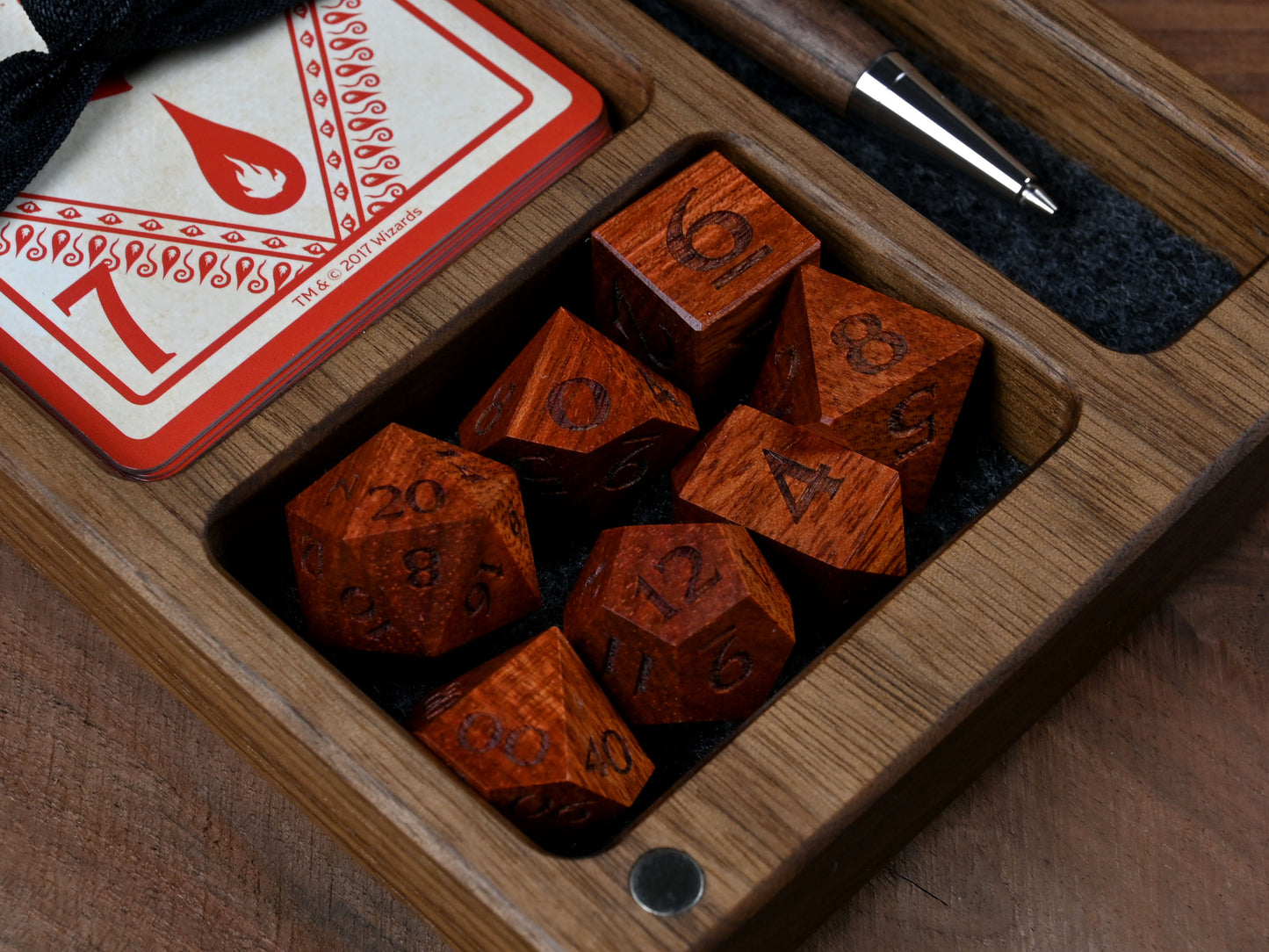 Bloodwood polyhedral dice set for dungeons and dragons rpg