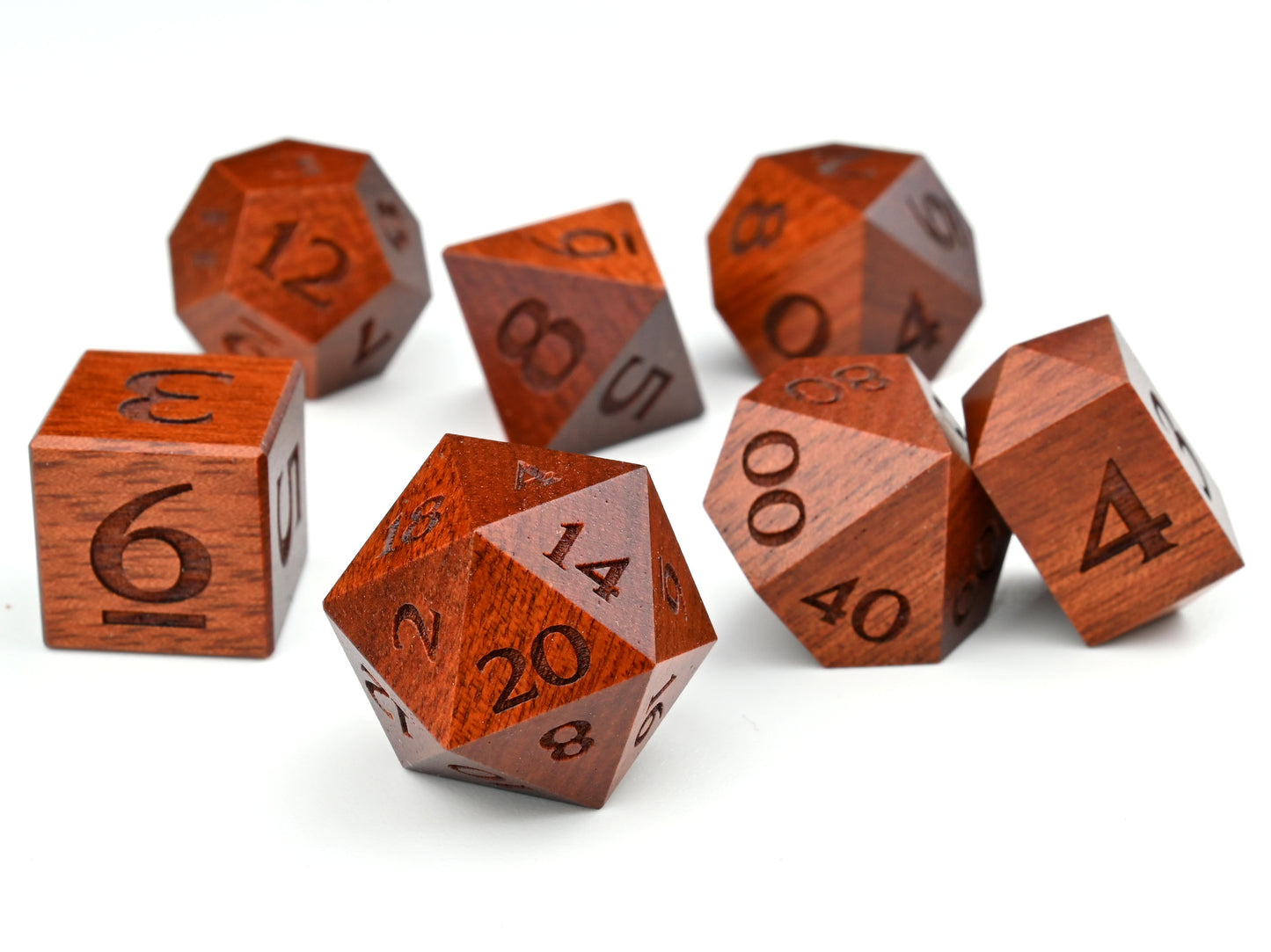 Bloodwood polyhedral dice set for dungeons and dragons rpg