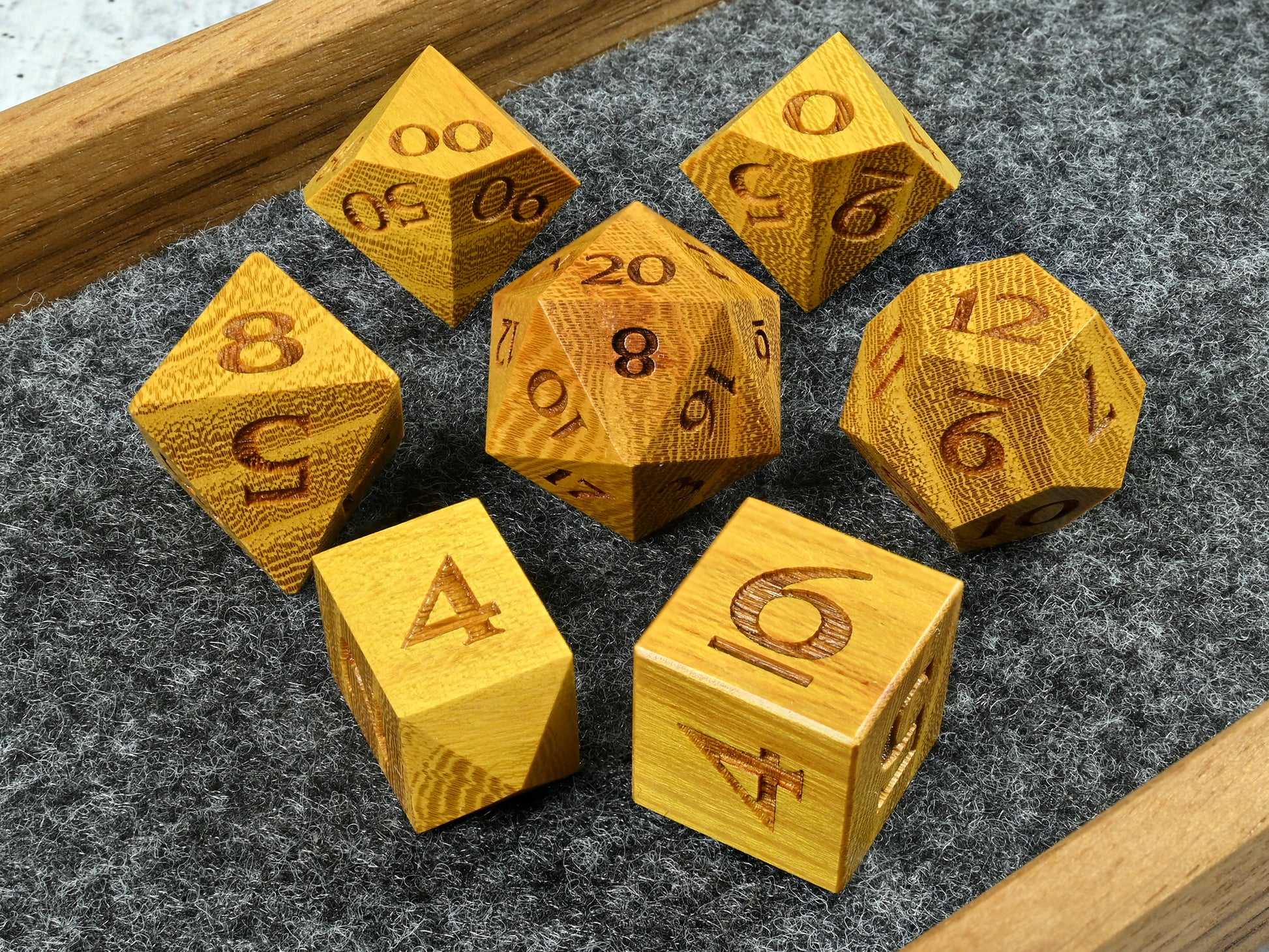 Osage Orange wood dice for dungeons & dragons ttrpg dnd tabletop gaming
