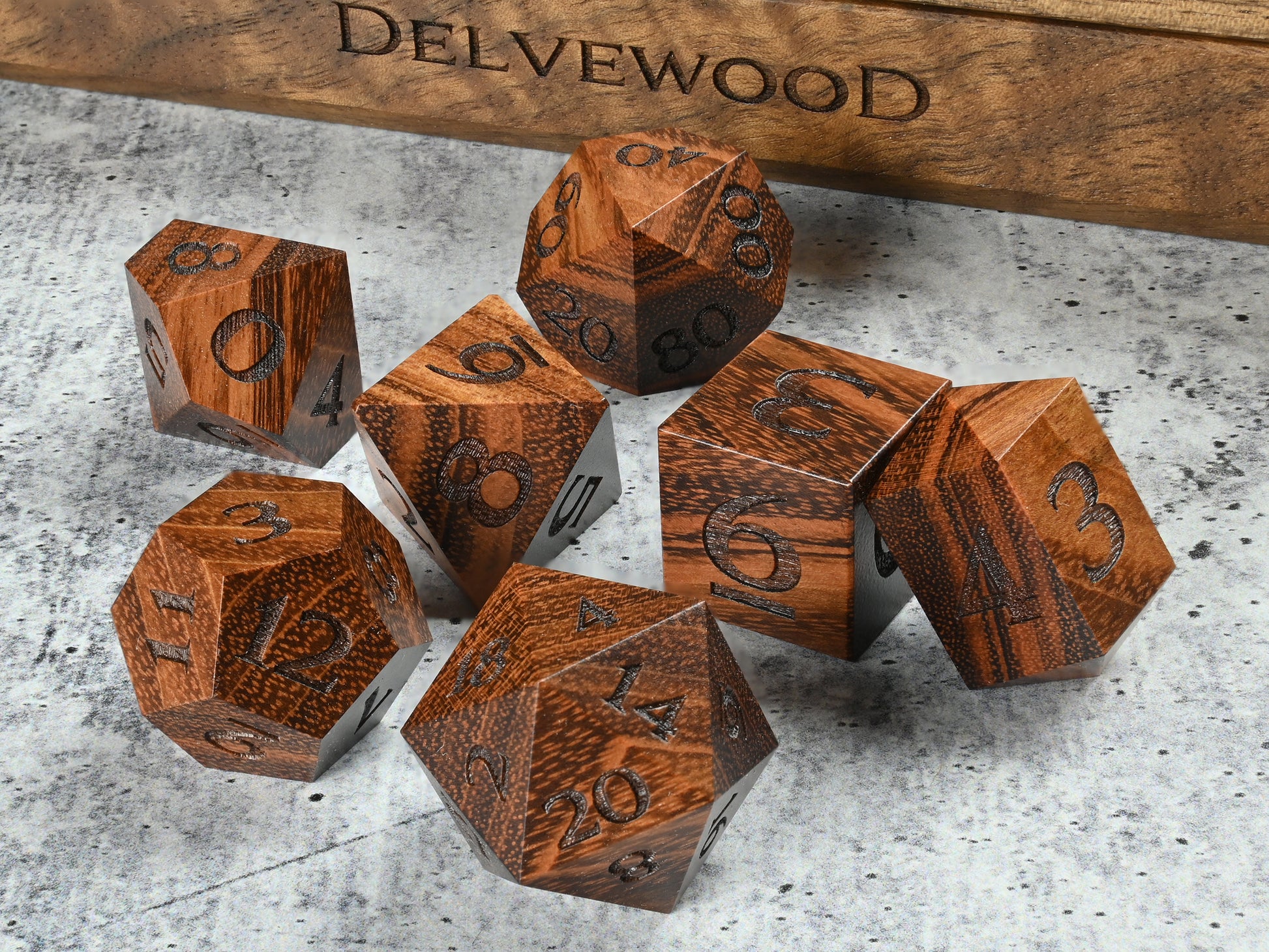 Quebracho axebreaker wood dice for dnd rpg dungeons and dragons tabletop games.